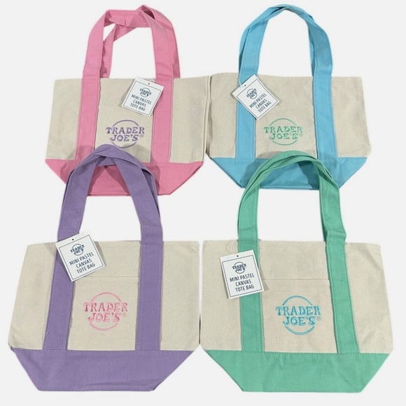 NWT! Trader Joe’s Mini Pastel Canvas Totes set of 4 - Picture 2 of 2